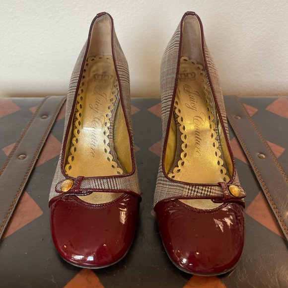 Juicy Couture Burgundy & Plaid Mary Jane Heels - Picture 2 of 8